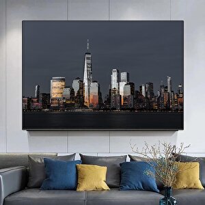 Gece Şehir Manzarası Panoraması; Gece Şehir Hayatı Tablosu; Kanvas Şehir Manzarası Baskısı; Duvar De 80x160 cm