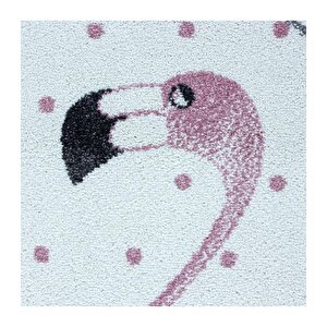 Flamingo Yıldız Desenli Çocuk Odası Halısı Pembe Gri Beyaz Renkli Halı