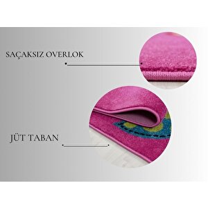 Yuvarlak Çocuk Halısı Sevimli Yıldız Desenli Gri Pembe