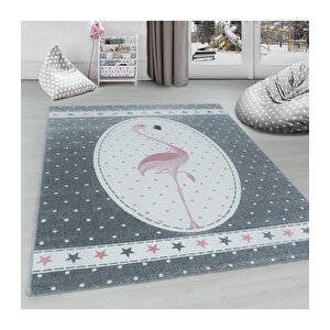 Flamingo Yıldız Desenli Çocuk Odası Halısı Pembe Gri Beyaz Renkli Halı