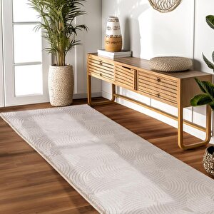 Kabartmalı Yumuşak Dalga Desenli İskandinav Bohem Tarzı Halı Bej Tonlarında 200x400 cm