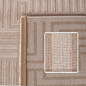 Kabartmalı Yumuşak Geometrik Desenli İskandinav Bohem Tarzı Halı Bej Tonlarında