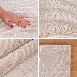 Kabartmalı Yumuşak Dalga Desenli İskandinav Bohem Tarzı Halı Bej Tonlarında 200x450 cm