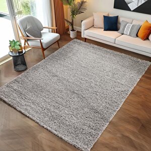 Yüksek Tüylü 30 Mm Hav Yüksekliğinde Düz Açık Gri Renkli Shaggy Halı 120x300 cm