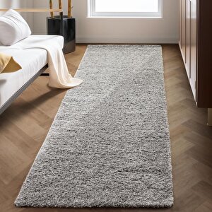 Yüksek Tüylü 30 Mm Hav Yüksekliğinde Düz Açık Gri Renkli Shaggy Halı 120x300 cm