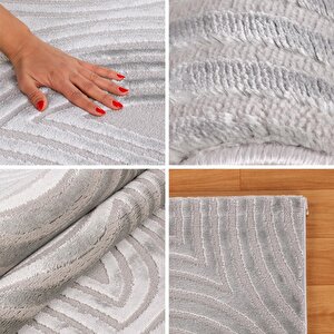 Kabartmalı Halı Dalga Desenli İskandinav Bohem Tarzı Yumuşak Halı Gümüş Krem 160x500 cm