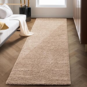 Yüksek Tüylü 30 Mm Hav Yüksekliğinde Düz Bej Renkli Shaggy Halı 200x250 cm