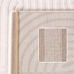 Kabartmalı Yumuşak Karo Desenli İskandinav Bohem Tarzı Halı Krem Tonlarında