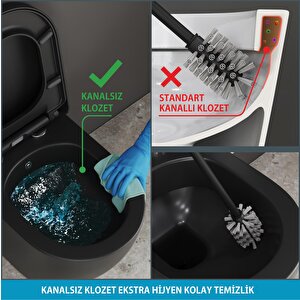 Cocon 2.0 Kanalsız Asma Klozet 49 Cm – Metal Menteşeli, Yavaş Kapanır Tak-çıkar Kapak Dahil, 2 Parça Set, Mat Siyah