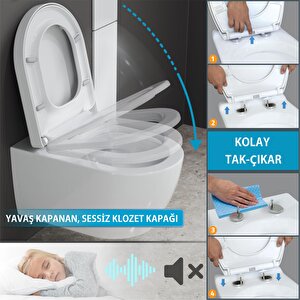 Aqua Bagno Cocon 2.0 Kanalsız Asma Klozet 49 Cm – Yavaş Kapanır Kapaklı 2 Parça Set – Beyaz