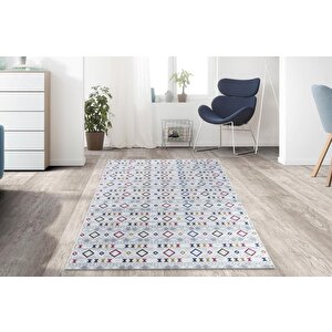 Karo İskandinav Kilim Desenli Kaymaz Taban Yıkanabilir Renkli Halı