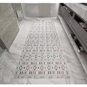 Karo İskandinav Kilim Desenli Kaymaz Taban Yıkanabilir Renkli Halı