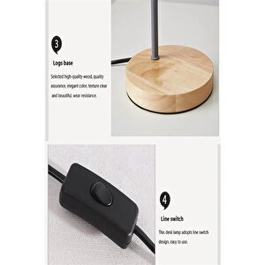 Usb Led Masa Lambası Gri Ahşap Tabanlı Modern Dekoratif, Şık Esnek Boyunlu Ofis Ve Çalışma Lambası