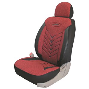 Peugeot 206+ Uyumlu Keten Kumaş Oto Koltuk Kılıfı Kırmızı-Siyah