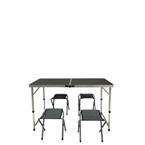 Modulbox, Katlanabi̇li̇r, Ayarlanabi̇li̇r, Alümi̇nyum, 60x120, 4 Tabure, Kamp - Pi̇kni̇k Masa Takimi, Si̇yah