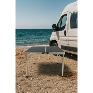 Modulbox Katlanabi̇li̇r Kamp Masasi, Alümi̇nyum, 80x80 Ölçü, Pi̇kni̇k Masasi, Si̇yah