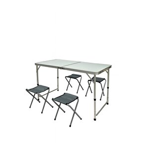 Katlanabi̇li̇r, Ayarlanabi̇li̇r Alümi̇nyum 60x120, 4 Tabure, Kamp Masa Takimi, Pi̇kni̇k Masa Takimi, Açik Yeşi̇l