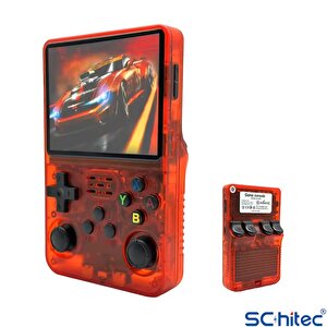 Schitec 3.5 Inç Otg Çıkışlı Taşınabilir Retro Oyun Konsolu 15000+ Oyunlu El Atari Şeffaf Kırmızı R36s