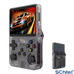 Schitec 3.5 Inç Otg Çıkışlı Taşınabilir Retro Oyun Konsolu 15000+ Oyunlu El Atari Şeffaf Siyah R36s