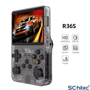 Schitec 3.5 Inç Otg Çıkışlı Taşınabilir Retro Oyun Konsolu 15000+ Oyunlu El Atari Şeffaf Siyah R36s