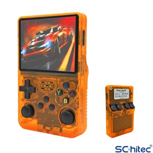 Schitec 3.5 Inç Otg Çıkışlı Taşınabilir Retro Oyun Konsolu 15000+ Oyunlu El Atari Şeffaf Turuncu R36s