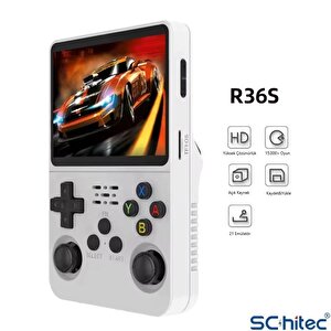 Schitec 3.5 Inç Otg Çıkışlı Taşınabilir Retro Oyun Konsolu 15000+ Oyunlu El Atari Beyaz R36s