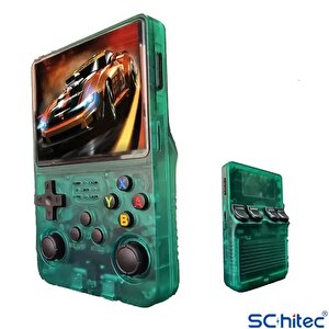 Schitec 3.5 Inç Otg Çıkışlı Taşınabilir Retro Oyun Konsolu 15000+ Oyunlu El Atari Şeffaf Yeşil R36s