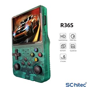 Schitec 3.5 Inç Otg Çıkışlı Taşınabilir Retro Oyun Konsolu 15000+ Oyunlu El Atari Şeffaf Yeşil R36s