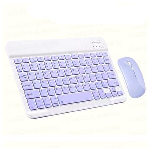 Schitec Kablosuz Klavye Ve Mouse Set Type-c Şarjlı Bluetooth 2.4g Bağlantlılı Mor