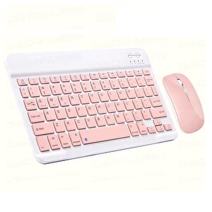 Schitec Kablosuz Klavye Ve Mouse Set Type-c Şarjlı Bluetooth 2.4g Bağlantlılı Pembe