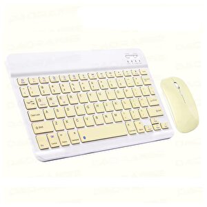 Schitec Kablosuz Klavye Ve Mouse Set Type-c Şarjlı Bluetooth 2.4g Bağlantlılı Sarı
