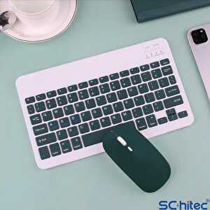 Schitec Kablosuz Klavye Ve Mouse Set Type-c Şarjlı Bluetooth 2.4g Bağlantlılı Beyaz