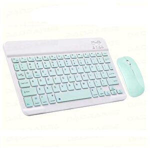 Schitec Kablosuz Klavye Ve Mouse Set Type-c Şarjlı Bluetooth 2.4g Bağlantlılı Açık Yeşil