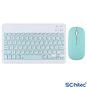 Schitec Kablosuz Klavye Ve Mouse Set Type-c Şarjlı Bluetooth 2.4g Bağlantlılı Açık Yeşil