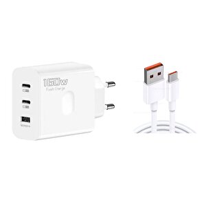 Schitec 160w 2xtype-c + Usba Quick Charger 5.0 Teknolojili Ev Tipi 3 Çıkışlı 6a 120w Usba To Type-c Kablolu Şarj Aleti