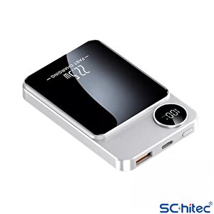 Schitec 22.5w Magsafe Kablosuz Ve Dijital Ekranlı 10000mah Powerbank Beyaz