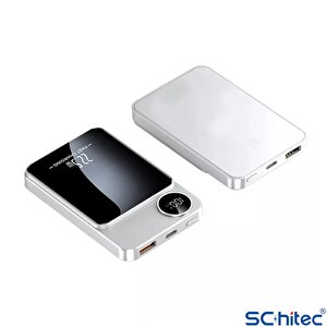 Schitec 22.5w Magsafe Kablosuz Ve Dijital Ekranlı 10000mah Powerbank Beyaz