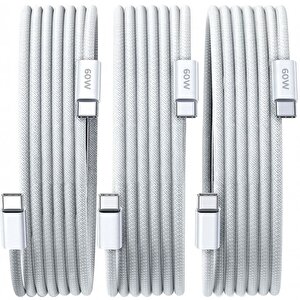 Schitec 3 Paket 6a 60w Type-c To Type-c Örgülü Hızlı Data Ve Şarj Kablosu 1 Metre K291