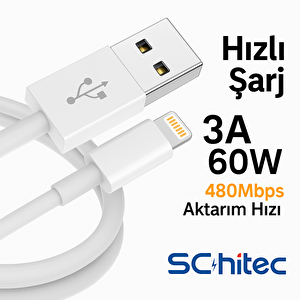 Schitec 3a 60w Usba To Lightning Hızlı Data Ve Şarj Kablosu 3 Metre Beyaz Sx23
