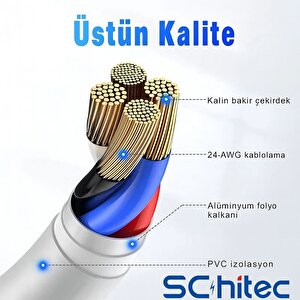 Schitec 3a 60w Usba To Lightning Hızlı Data Ve Şarj Kablosu 3 Metre Beyaz Sx23