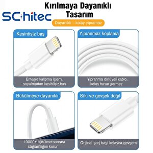 Schitec 3a 60w Usba To Lightning Hızlı Data Ve Şarj Kablosu 3 Metre Beyaz Sx23