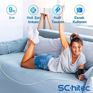 Schitec 3a 60w Usba To Type-c Hızlı Data Ve Şarj Kablosu 3 Metre Beyaz Sx22