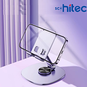 Schitec 360° Dönebilen Masa Üzeri Metal Telefon Ve Tablet Tutucu Stand Gri