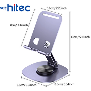 Schitec 360° Dönebilen Masa Üzeri Metal Telefon Ve Tablet Tutucu Stand Gri