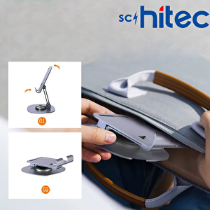 Schitec 360° Dönebilen Masa Üzeri Metal Telefon Ve Tablet Tutucu Stand Gri