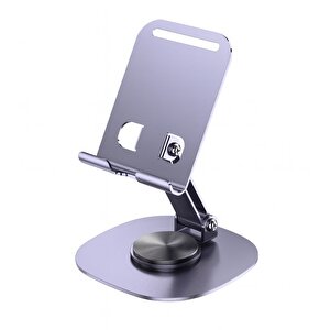 Schitec 360° Dönebilen Masa Üzeri Metal Telefon Ve Tablet Tutucu Stand Gri