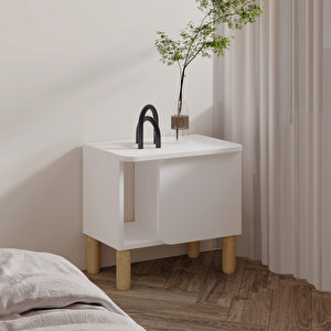 River Komodin – Şık Ve Fonksiyonel Başucu Sehpası, Beyaz Beyaz