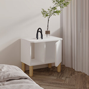 River Komodin – Şık Ve Fonksiyonel Başucu Sehpası, Beyaz Beyaz