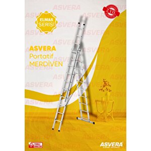 Elmas Serisi - 3 Parça X 3 Metre = 9 Metre  A Ti̇pi̇ Alüminyum Merdiven - Yerli Üretim