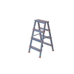 4+4 Basamaklı Çift Taraflı Galvaniz Profil Merdiven Katlanabilir Kaymaz Tabanlı 150 Kg Taşıma Kapasiteli